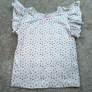 Pete Lucy Girls 4T Patriotic Star Print Flutter Sleeve Top Red White Blue Shirt